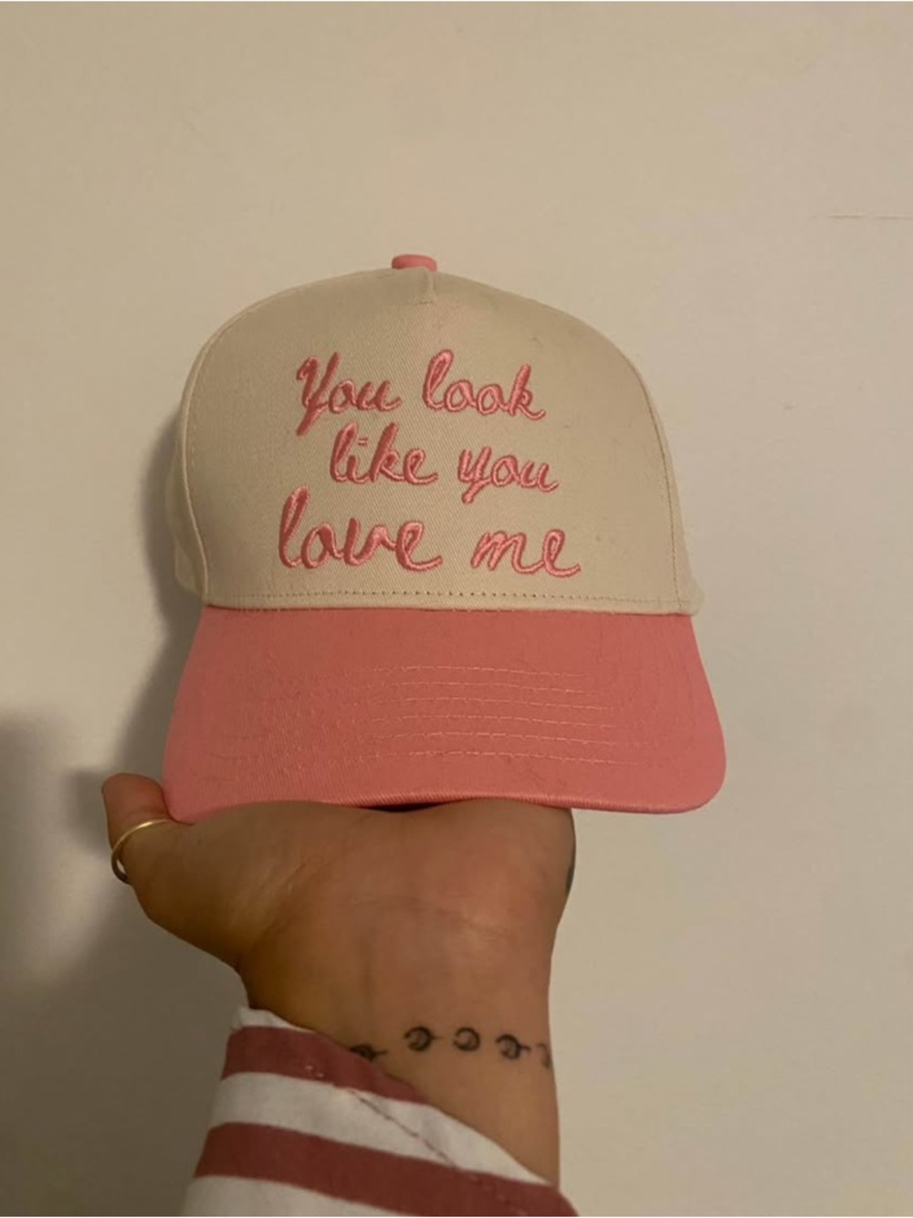 Two-Tone Trucker Cap in Cream and Pink